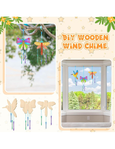 Kit de Campanas de Viento DIY Leinuosen 30 Pcs Madera Insectos