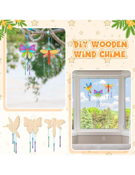 Kit de Campanas de Viento DIY Leinuosen 30 Pcs Madera Insectos