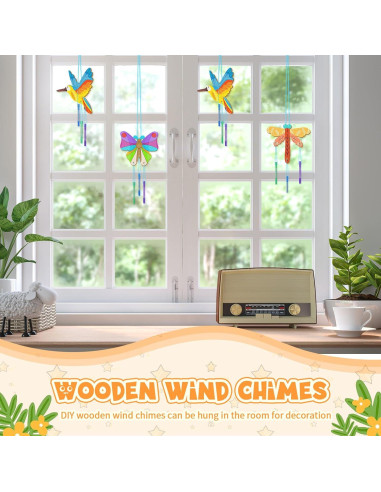 Kit de Campanas de Viento DIY Leinuosen 30 Pcs Madera Insectos