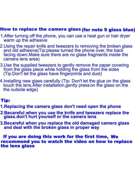 Reemplazo Lente de Cristal Cámara Trasera YUYOND Azul para Note 9