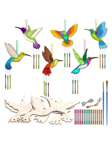 Kit de 6 Campanas de Viento de Madera BAPHILE Colibrí DIY