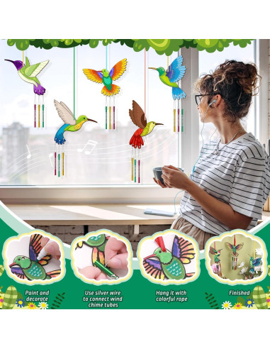 Kit de 6 Campanas de Viento de Madera BAPHILE Colibrí DIY
