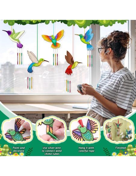 Kit de 6 Campanas de Viento de Madera BAPHILE Colibrí DIY