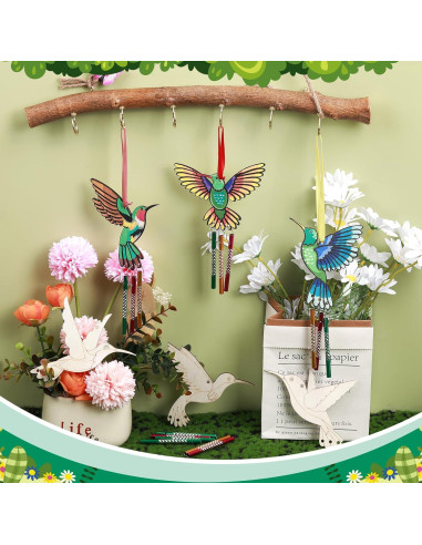 Kit de 6 Campanas de Viento de Madera BAPHILE Colibrí DIY