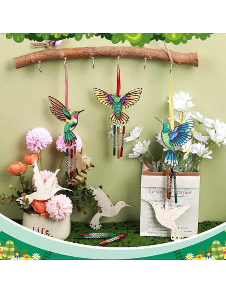 Kit de 6 Campanas de Viento de Madera BAPHILE Colibrí DIY