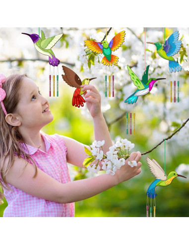 Kit de 6 Campanas de Viento de Madera BAPHILE Colibrí DIY