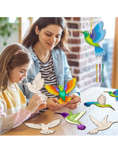 Kit de 6 Campanas de Viento de Madera BAPHILE Colibrí DIY