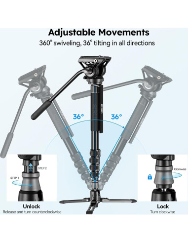Monopie SIRUI MDP02 con patas, 188cm, carga 8kg, video