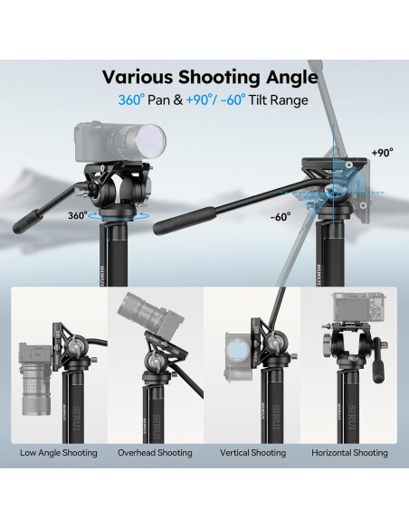 Monopie SIRUI MDP02 con patas, 188cm, carga 8kg, video