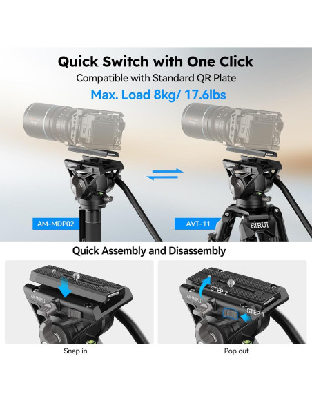 Monopie SIRUI MDP02 con patas, 188cm, carga 8kg, video