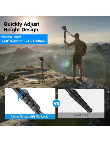 Monopie SIRUI MDP02 con patas, 188cm, carga 8kg, video