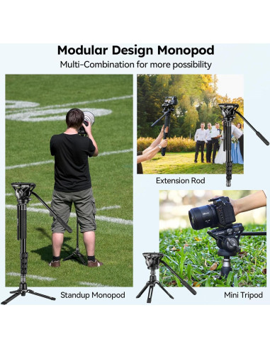 Monopie SIRUI MDP02 con patas, 188cm, carga 8kg, video