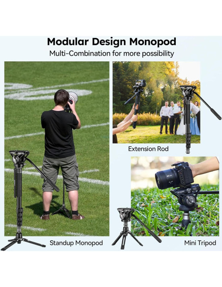 Monopie SIRUI MDP02 con patas, 188cm, carga 8kg, video