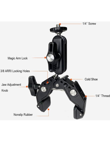 Super Clamp Chikoni ST83 con Brazo Mágico 3" y Adaptadores