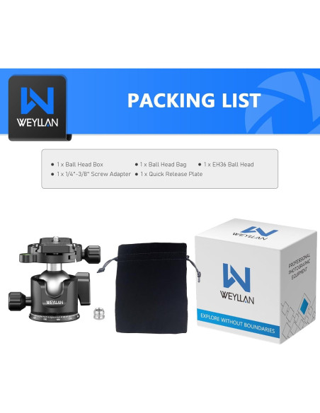 Cabezal de bola panorámico WEYLLAN 36 mm con liberación rápida