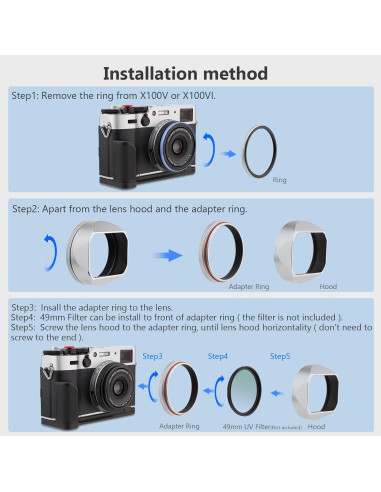 Capucha de Lente Metálica Cuadrada Haoge LH-X54W para Fujifilm X100VI/X100V