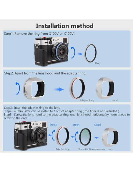 Capucha de Lente Metálica Cuadrada Haoge LH-X54W para Fujifilm X100VI/X100V Capucha de Lente Metálica Cuadrada Haoge LH-X54W para Fujifilm X100VI/X100V