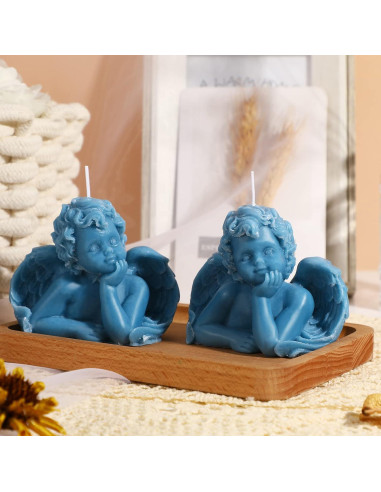 2 Velas Aromáticas de Cera de Soya Nuanchu - Diseño Ángel Azul Lago