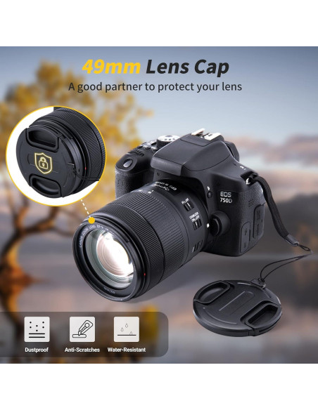 Tapa de lente JJC 49mm con cierre central para cámaras DSLR