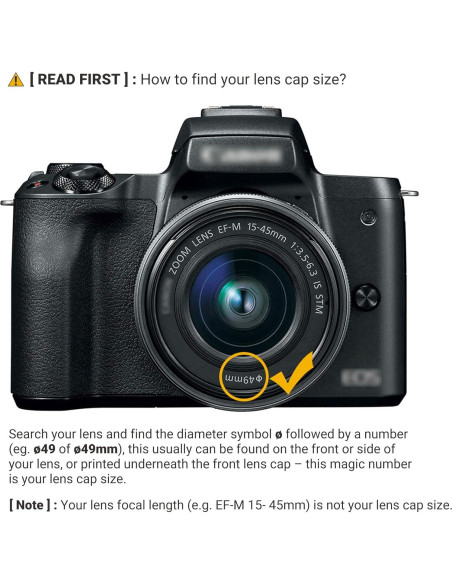 Tapa de lente JJC 49mm con cierre central para cámaras DSLR