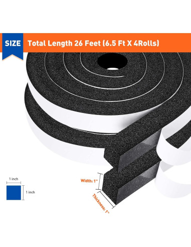 MAGZO Burlete de Espuma Aislante 1" x 1" x 8m - 4 Rollos