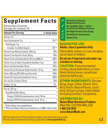 Nature Made Multivitamina + Omega-3 140 Gomas Sabor Fruta