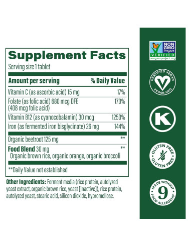 Suplemento de Hierro MegaFood Blood Builder 90 Tabletas Veganas