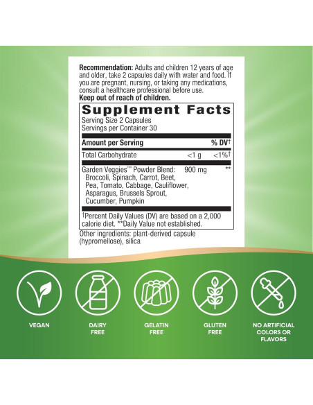 Cápsulas Veganas de Verduras Nature's Way, 60 Unidades, 900 mg