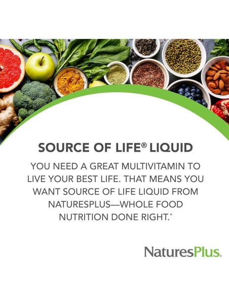 Suplemento Multivitamínico Líquido Natures Plus Fuente de Vida 236.6 ml - Sin Gluten, Vegetariano