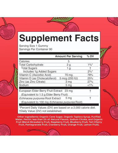 Gomitas de Inmunidad Mary Ruth 90 Unidades Cereza Veganas