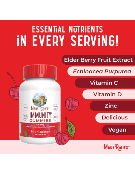 Gomitas de Inmunidad Mary Ruth 90 Unidades Cereza Veganas