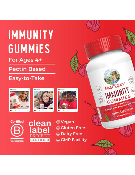 Gomitas de Inmunidad Mary Ruth 90 Unidades Cereza Veganas