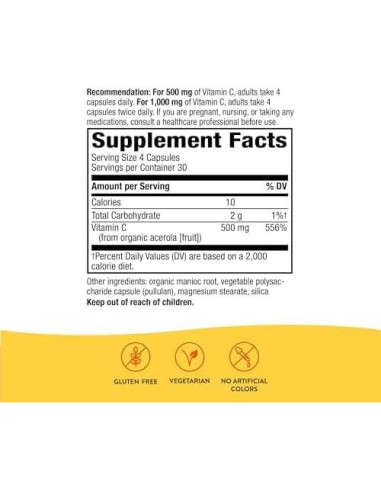 Suplemento Vitamina C Alive! Nature's Way 120 Cápsulas Orgánicas