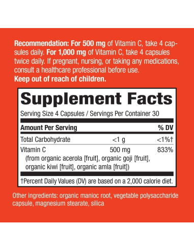 Suplemento Vitamina C Alive! Nature's Way 120 Cápsulas Orgánicas