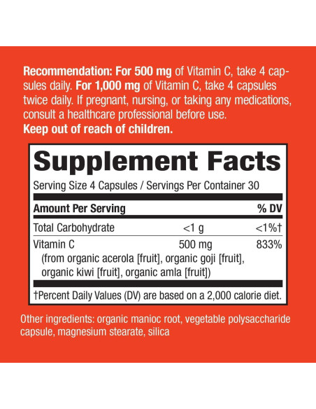 Suplemento Vitamina C Alive! Nature's Way 120 Cápsulas Orgánicas