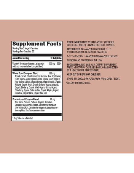 Vitamina C de Alimentos Integrales Amazon Elements 60 Cápsulas Vitamina C de Alimentos Integrales Amazon Elements 60 Cápsulas