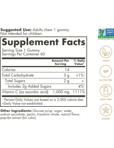Gomitas de Vitamina C Solgar 1000mg Sabor Naranja Ácida 60 Porciones