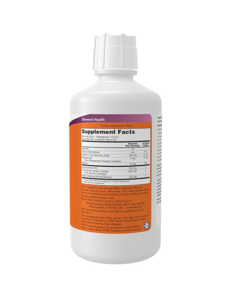 NOW Foods Glucosamina y Condroitina Líquido con MSM 0.95L