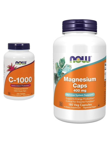 NOW Suplementos Vitamina C-1000 y Magnesio 400 mg Vegano