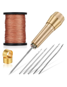 Kit de Agujas de Coser de Cuero EupHHonycs - 9 Piezas con Hilo 45m