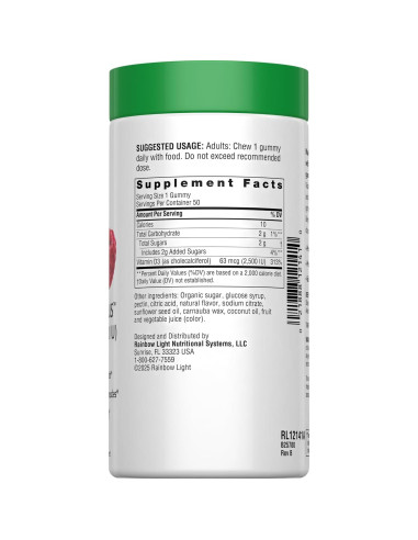 Gominolas de Vitamina D3 Rainbow Light 2,500 IU - 50 Unidades