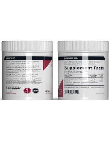 Polvo de Vitamina C Buffered Kirkman 198 g - Sabor Fruta de la Pasión