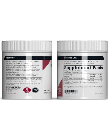 Polvo de Vitamina C Buffered Kirkman 198 g - Sabor Fruta de la Pasión