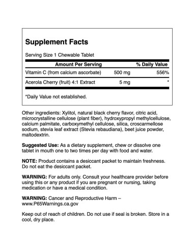 Vitamina C Masticable Swanson 500 mg Cereza Sin Azúcar 60 Unidades