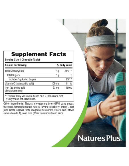 Suplemento de Hierro Masticable NaturesPlus Cereza 90 Tabletas Suplemento de Hierro Masticable NaturesPlus Cereza 90 Tabletas