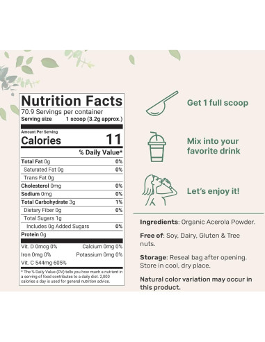 Paquete de 2 Polvo de Cereza Acerola Orgánica Micro Ingredients 226g