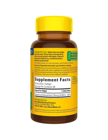 Nature Made Vitamina D3 10000 UI 250 mcg 60 Gelatinas Blandas