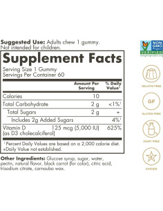 Gomitas de Vitamina D3 Solgar 5000UI Sabor Fresa 60 Porciones 2