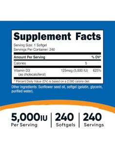 Nutricost Vitamina D3 5000 UI 240 Gelatinas Blandas Sin Gluten 2