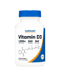 Vitamina D3 1000 IU Nutricost - 240 Gelatinas Blandas Sin OGM